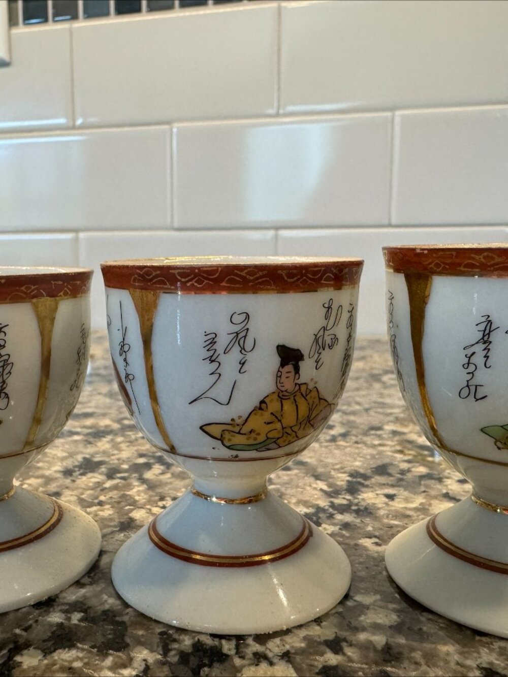 Japanese Kutani (九谷) porcelain footed sake cups
